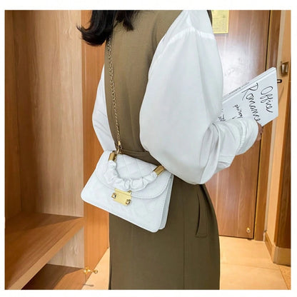 Women's Quilted Shoulder Bag,Handbag, PU Leather Metal Chain, Secure Clasp Closure