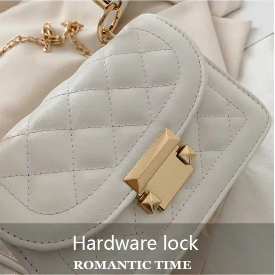 Women's Quilted Shoulder Bag,Handbag, PU Leather Metal Chain, Secure Clasp Closure