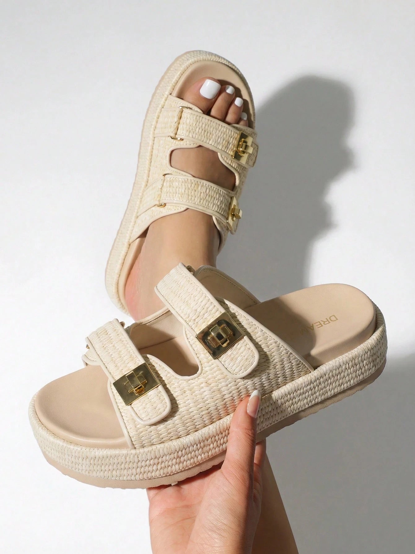Women's Raffia Espadrilles 1.85-Inch Platform Sandals Comfortable Wedge Sandals Adjustable Buckle Cute Slide Beach Vacation Summer Shoes