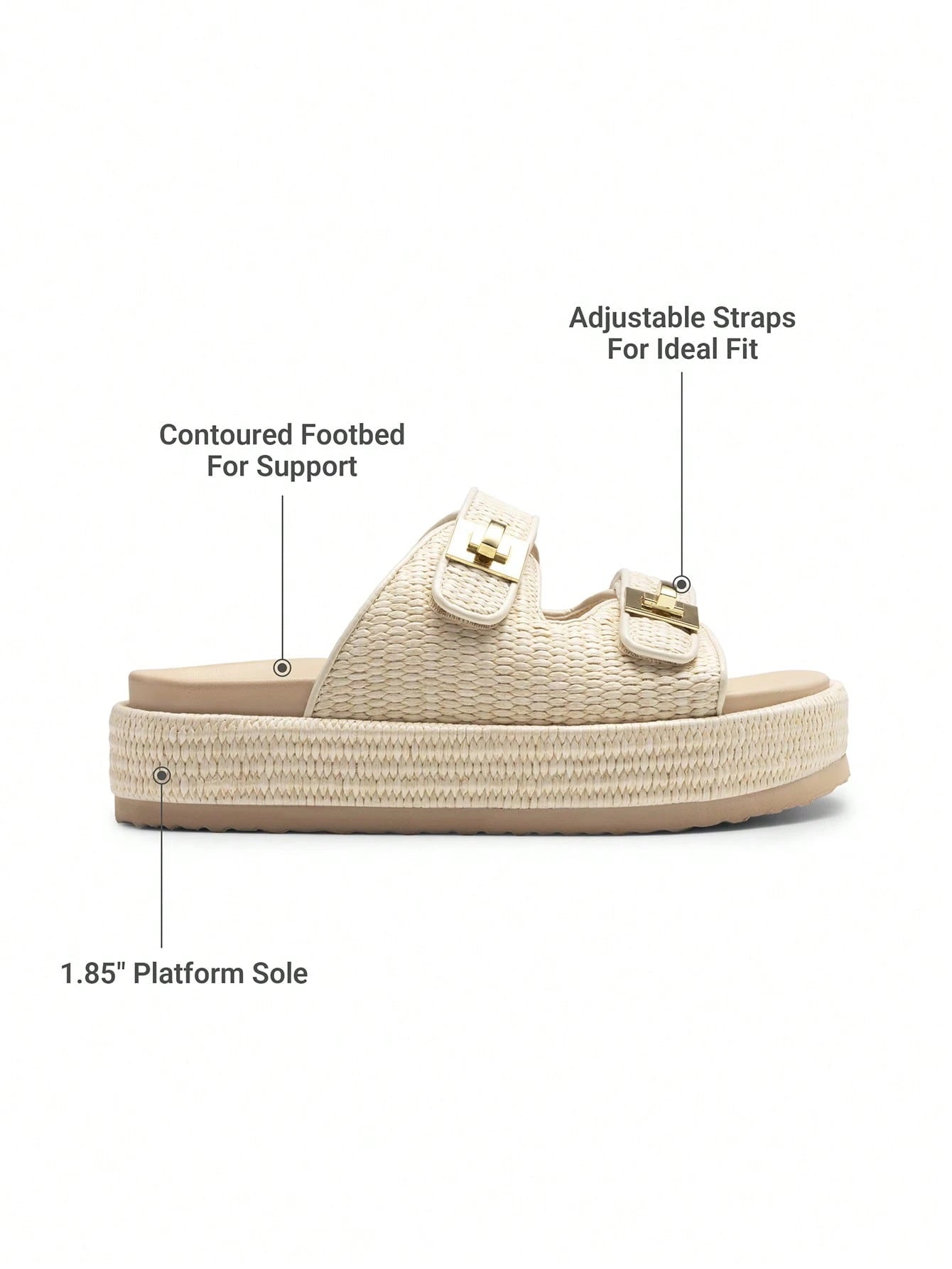 Women's Raffia Espadrilles 1.85-Inch Platform Sandals Comfortable Wedge Sandals Adjustable Buckle Cute Slide Beach Vacation Summer Shoes