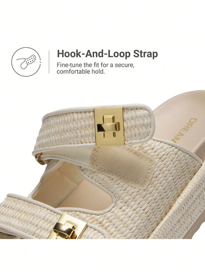 Women's Raffia Espadrilles 1.85-Inch Platform Sandals Comfortable Wedge Sandals Adjustable Buckle Cute Slide Beach Vacation Summer Shoes