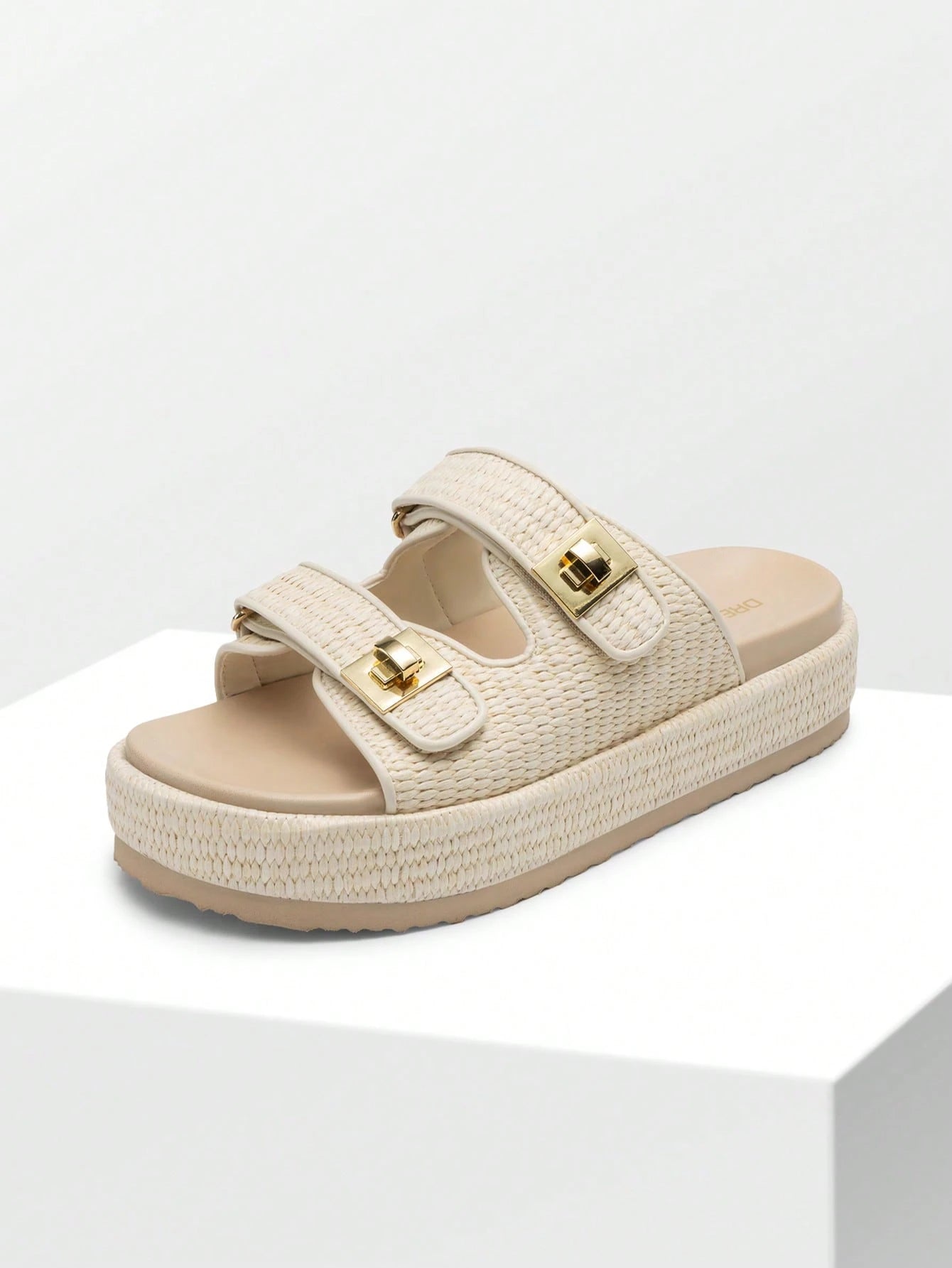 Women's Raffia Espadrilles 1.85-Inch Platform Sandals Comfortable Wedge Sandals Adjustable Buckle Cute Slide Beach Vacation Summer Shoes