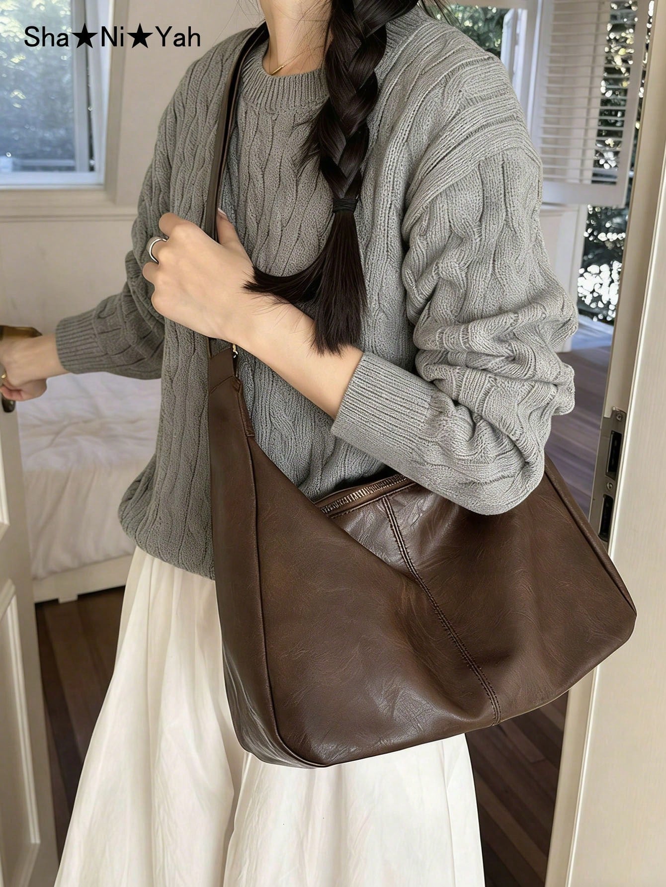 Women's Retro Maillard Crossbody Bag, New Korean Fashion Large Capacity Handbag