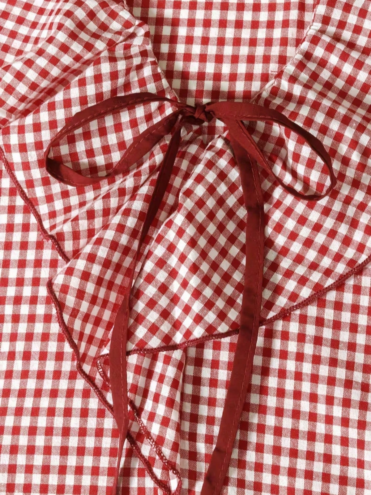 Women's Ruffled Plaid Button Front Pocket Shirt Spring Red
