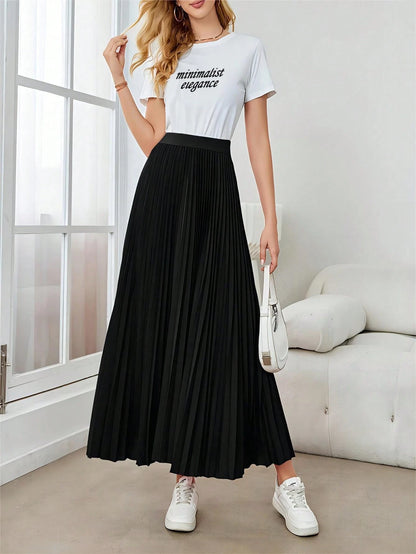 Women's Simple & Elegant Versatile Fashionable Pleated Skirt Casual Black Spring
