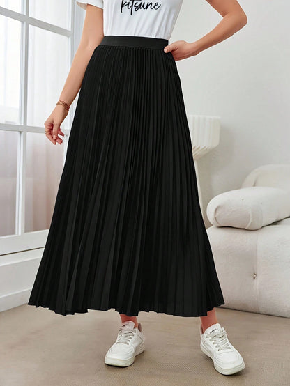 Women's Simple & Elegant Versatile Fashionable Pleated Skirt Casual Black Spring