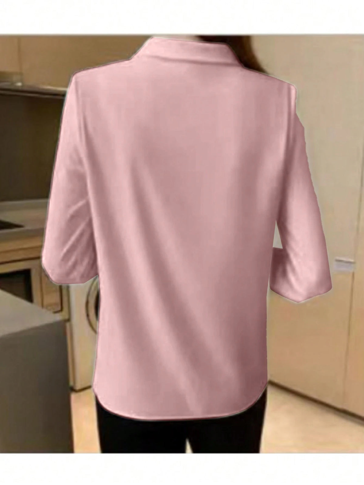 Women's Simple Solid Color Tie-Neck Business Casual Blouse, Suitable For Spring & Autumn Fall Cloth For Women
