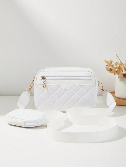 Women's Small Square Shoulder Crossbody Bag, Quilted Diamond-Patterned Purse, Mini Pouch