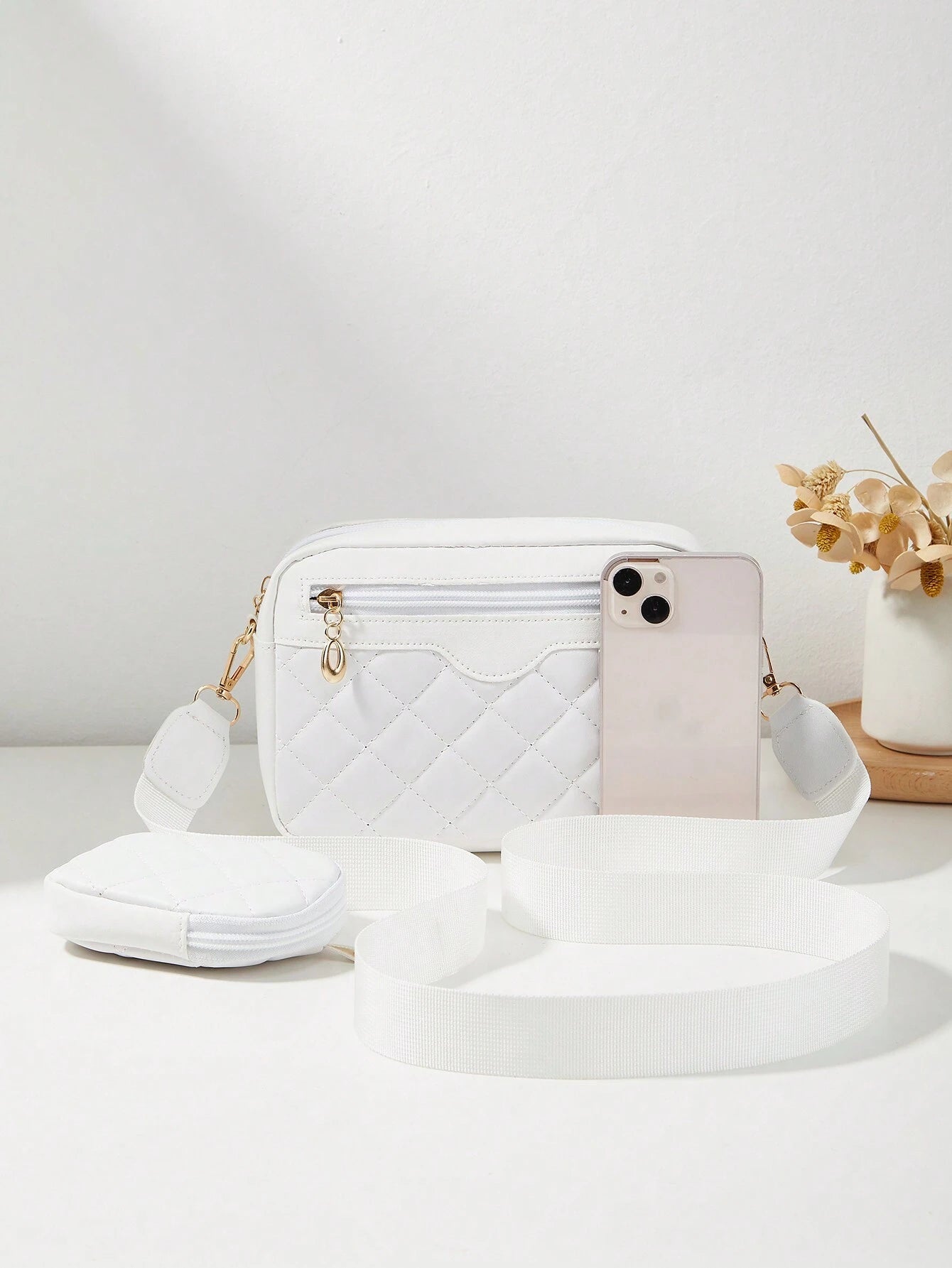 Women's Small Square Shoulder Crossbody Bag, Quilted Diamond-Patterned Purse, Mini Pouch