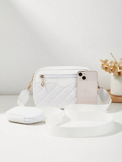 Women's Small Square Shoulder Crossbody Bag, Quilted Diamond-Patterned Purse, Mini Pouch