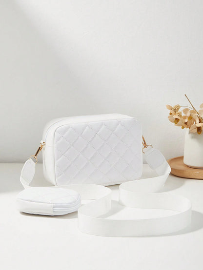 Women's Small Square Shoulder Crossbody Bag, Quilted Diamond-Patterned Purse, Mini Pouch