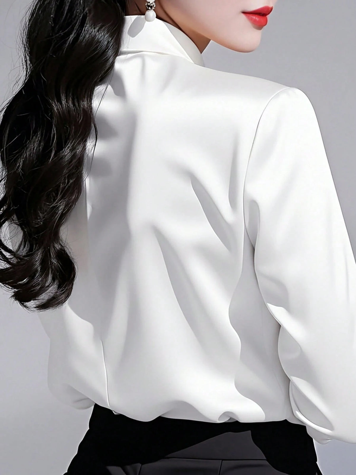 Women's Solid Color Collared Long Sleeve Shirt, Fashionable Elegant Office Commute Versatile Long Sleeve Blouse Spring Vacation
