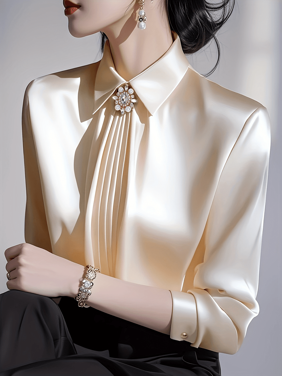 Women's Solid Color Collared Long Sleeve Shirt, Fashionable Elegant Office Commute Versatile Long Sleeve Blouse Spring Vacation