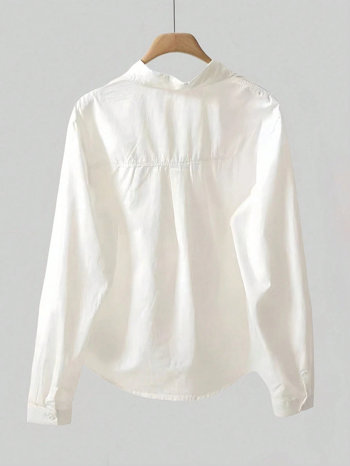 Women's Solid Color Long Sleeve Shirt, Fashionable For Summer, Embroidered Pocket Design Top White Spring