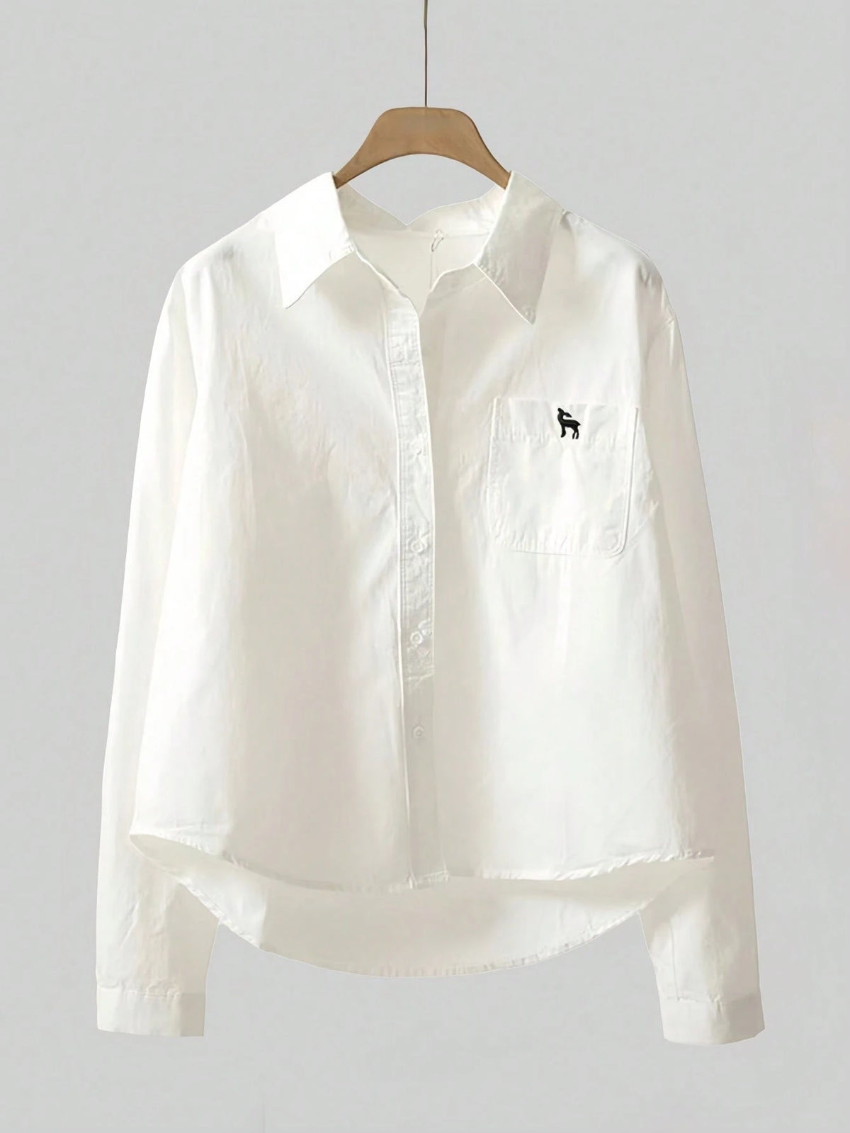 Women's Solid Color Long Sleeve Shirt, Fashionable For Summer, Embroidered Pocket Design Top White Spring