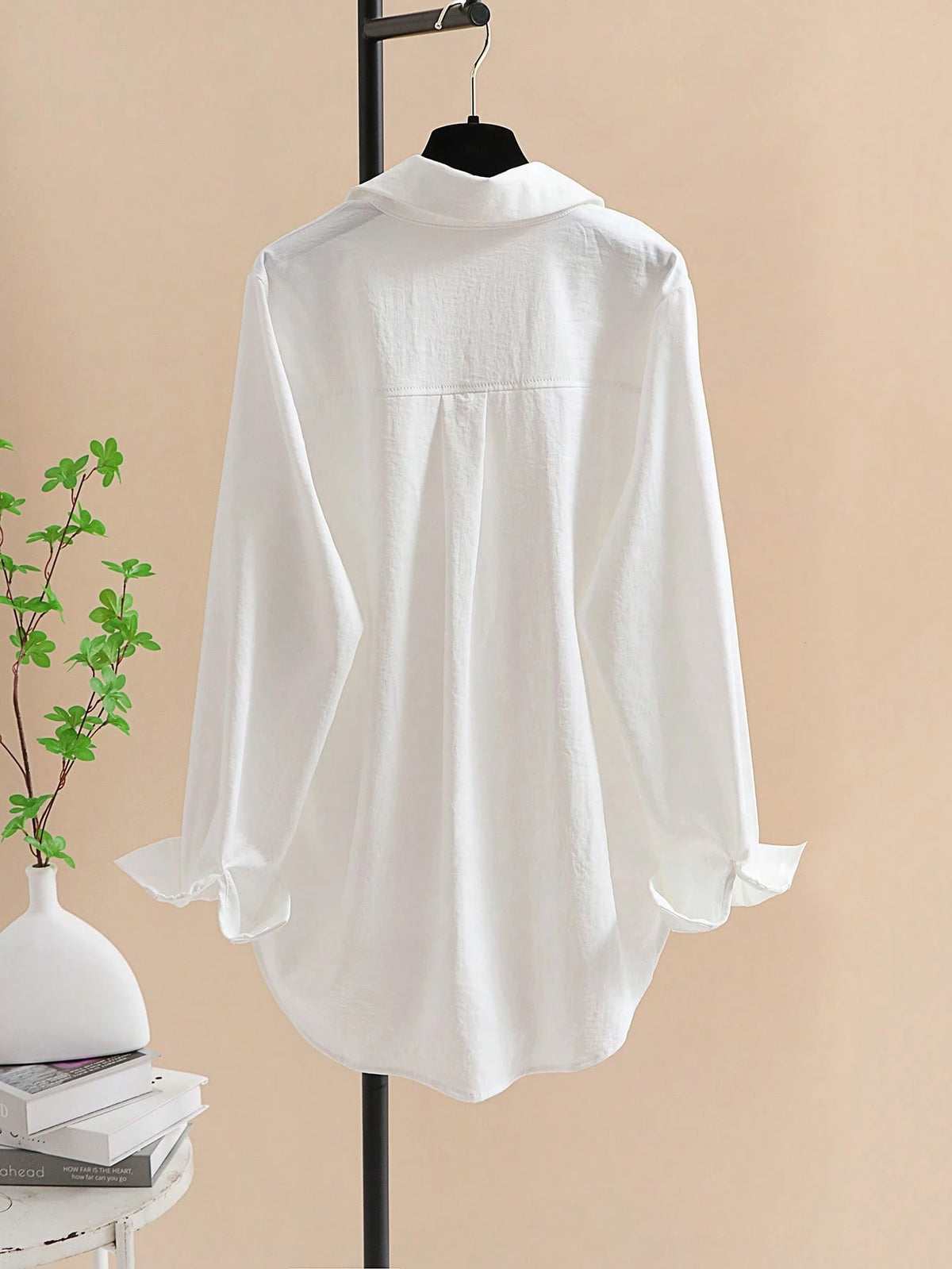 Women's Solid Color Long Sleeve Shirt, Fashionable For Summer, Embroidered Pocket Design Top White Spring