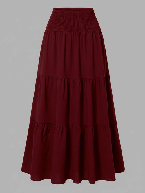 Women's Solid Color Minimalist Versatile Ruffle Hem Bubble Crinkle Feeling Semi-Sheer Skirt Summer