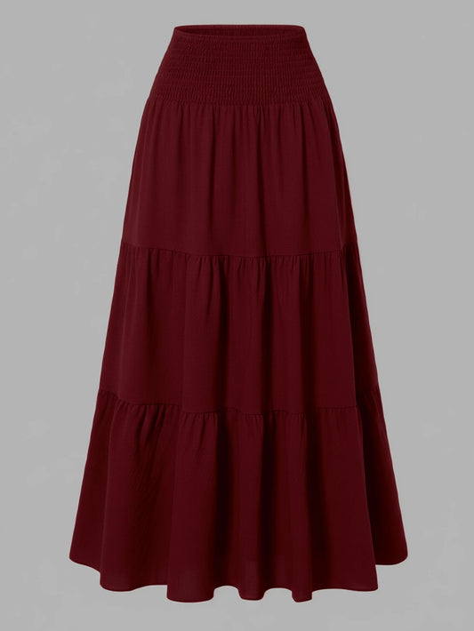 Women's Solid Color Minimalist Versatile Ruffle Hem Bubble Crinkle Feeling Semi-Sheer Skirt Summer