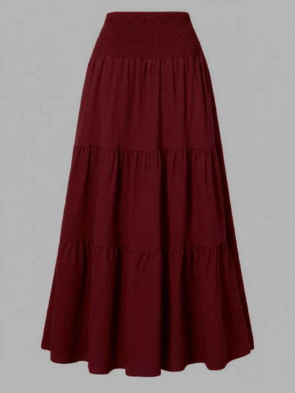 Women's Solid Color Minimalist Versatile Ruffle Hem Bubble Crinkle Feeling Semi-Sheer Skirt Summer
