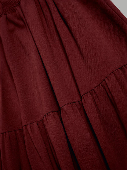 Women's Solid Color Minimalist Versatile Ruffle Hem Bubble Crinkle Feeling Semi-Sheer Skirt Summer