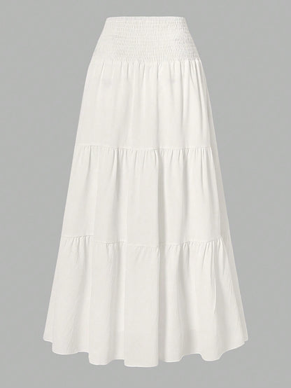 Women's Solid Color Minimalist Versatile Ruffle Hem Bubble Crinkle Feeling Semi-Sheer Skirt Summer