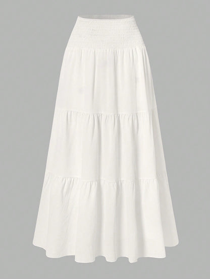 Women's Solid Color Minimalist Versatile Ruffle Hem Bubble Crinkle Feeling Semi-Sheer Skirt Summer