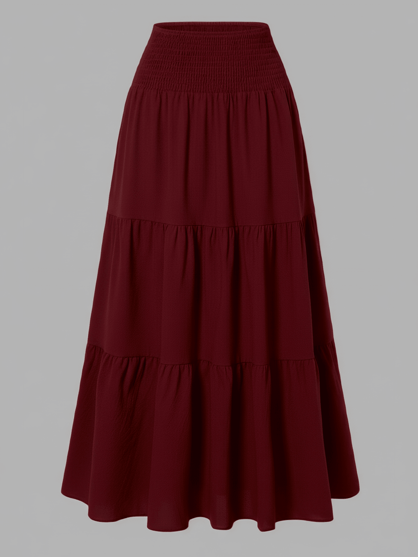 Women's Solid Color Minimalist Versatile Ruffle Hem Bubble Crinkle Feeling Semi-Sheer Skirt Summer