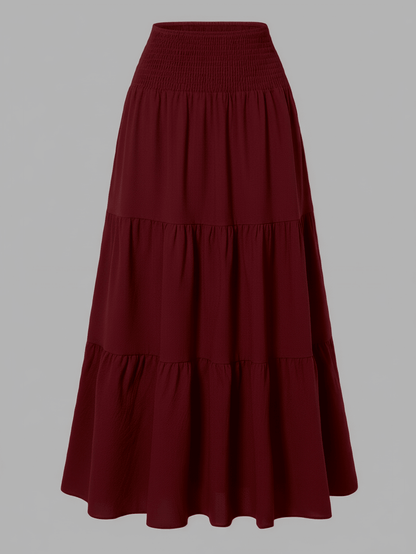 Women's Solid Color Minimalist Versatile Ruffle Hem Bubble Crinkle Feeling Semi-Sheer Skirt Summer