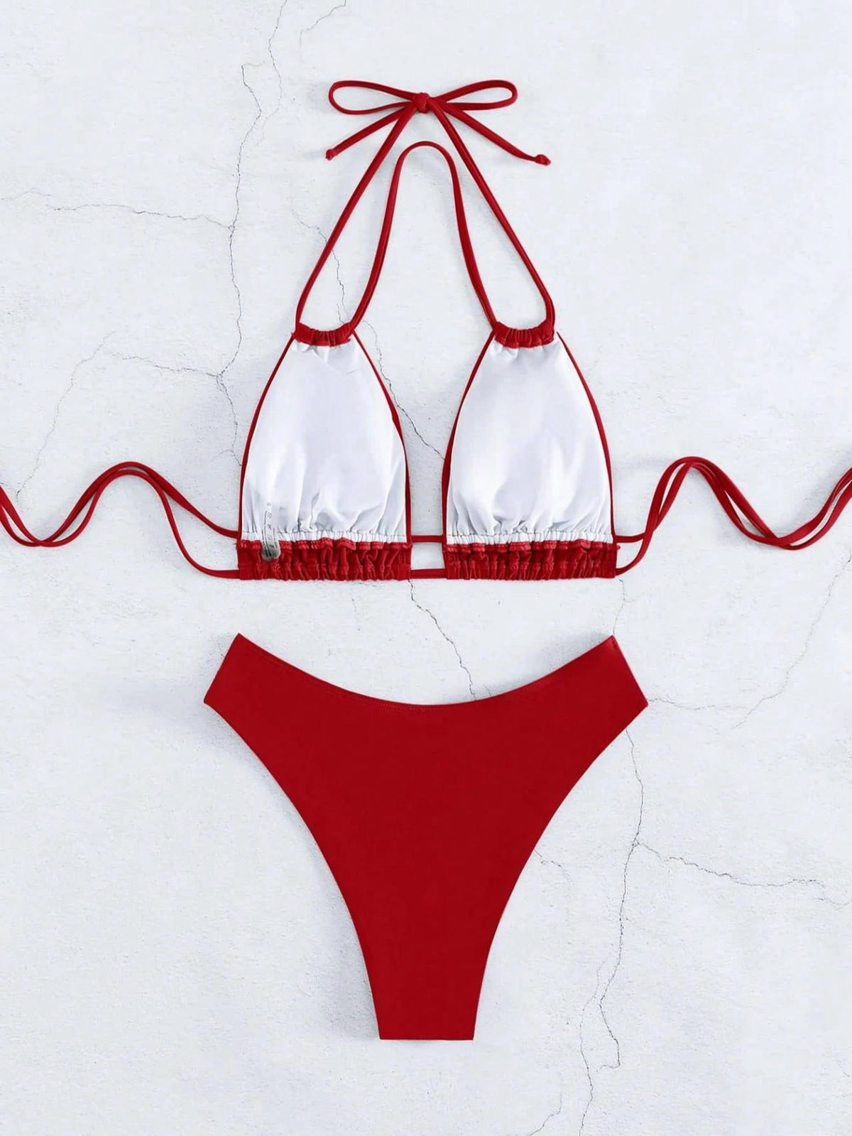 Women's Solid Color Triangle Neck Halter Bikini 2 Pieces Set, Suitable For Summer Island Vacation Outfit Red Beach