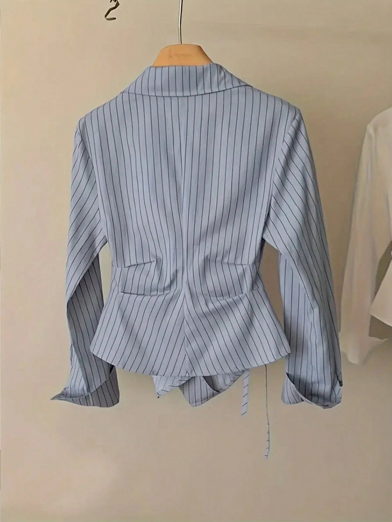 Women's Spring/Autumn Fashion Casual Commute Minimalist Striped Print Wrap Button-Front Asymmetrical Hem Shirt Pink