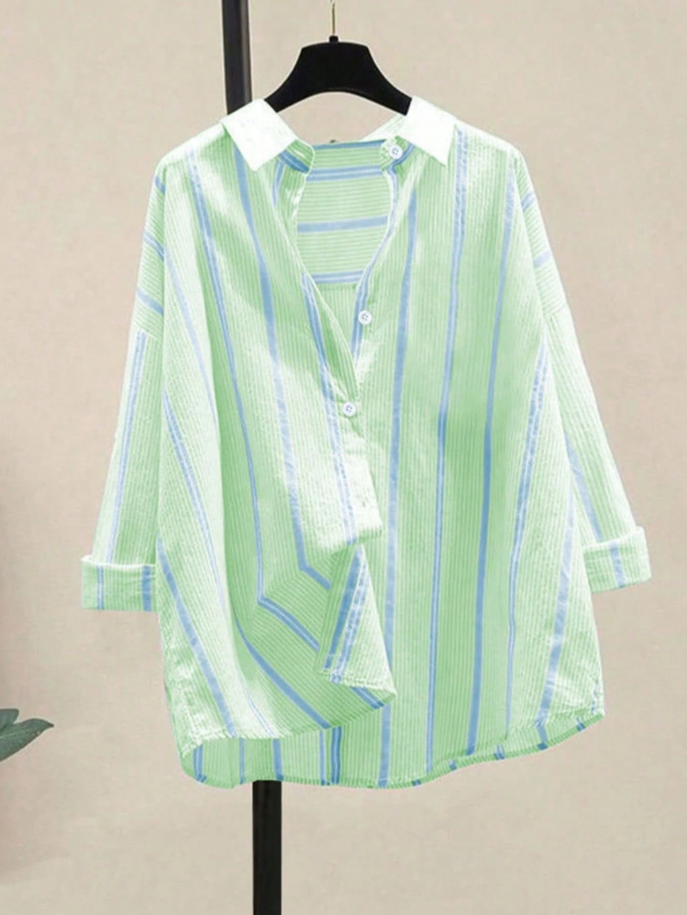 Women's Striped Casual Commuter Elegant Striped Button Shirt, Long Sleeve, Spring/Summer, Aesthetic