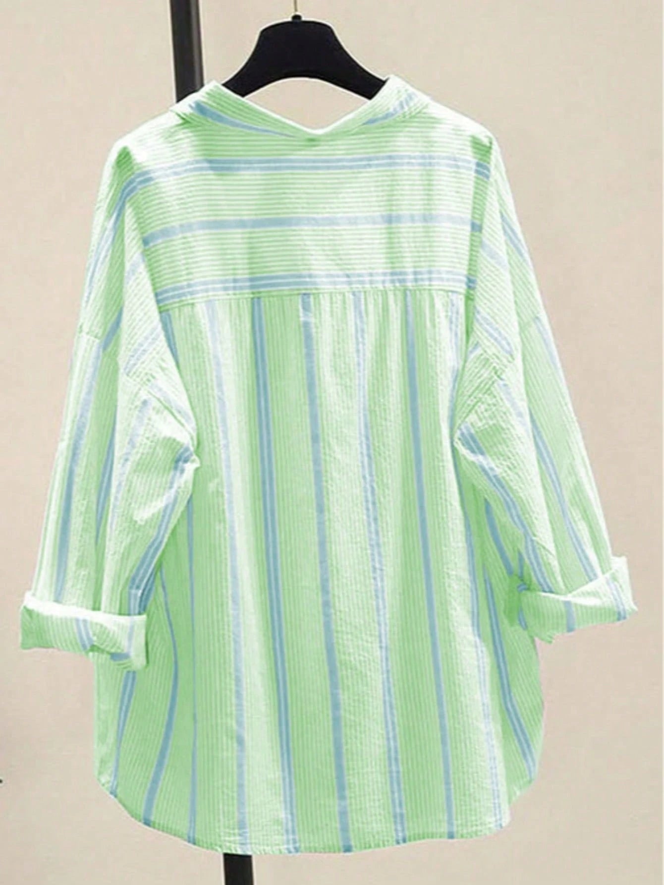 Women's Striped Casual Commuter Elegant Striped Button Shirt, Long Sleeve, Spring/Summer, Aesthetic