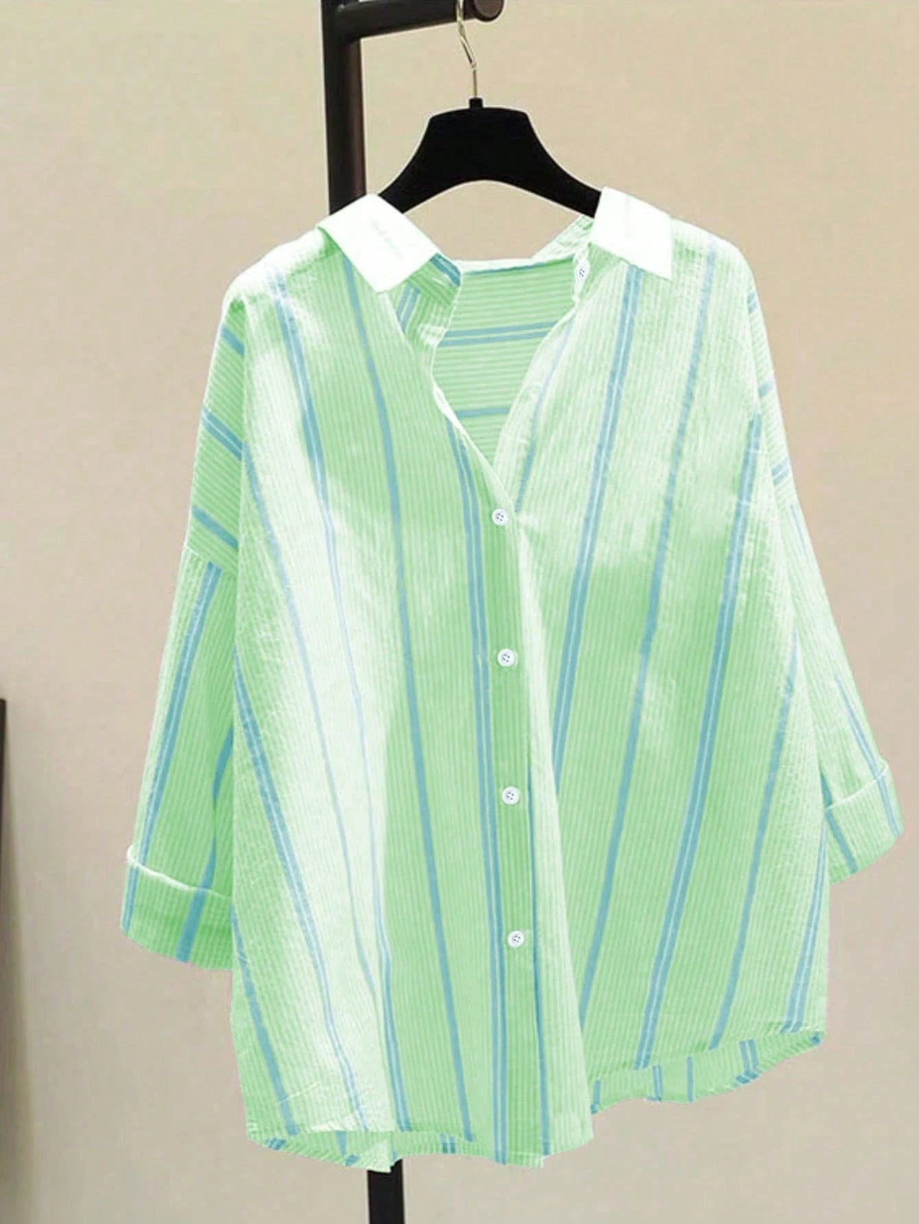 Women's Striped Casual Commuter Elegant Striped Button Shirt, Long Sleeve, Spring/Summer, Aesthetic