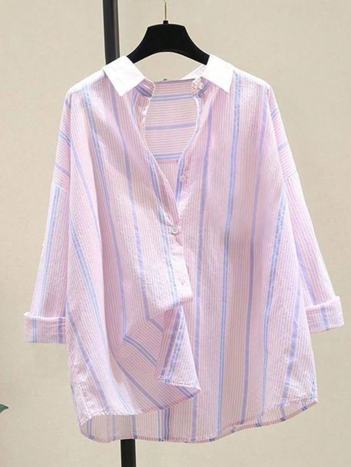 Women's Striped Casual Commuter Elegant Striped Button Shirt, Long Sleeve, Spring/Summer, Aesthetic