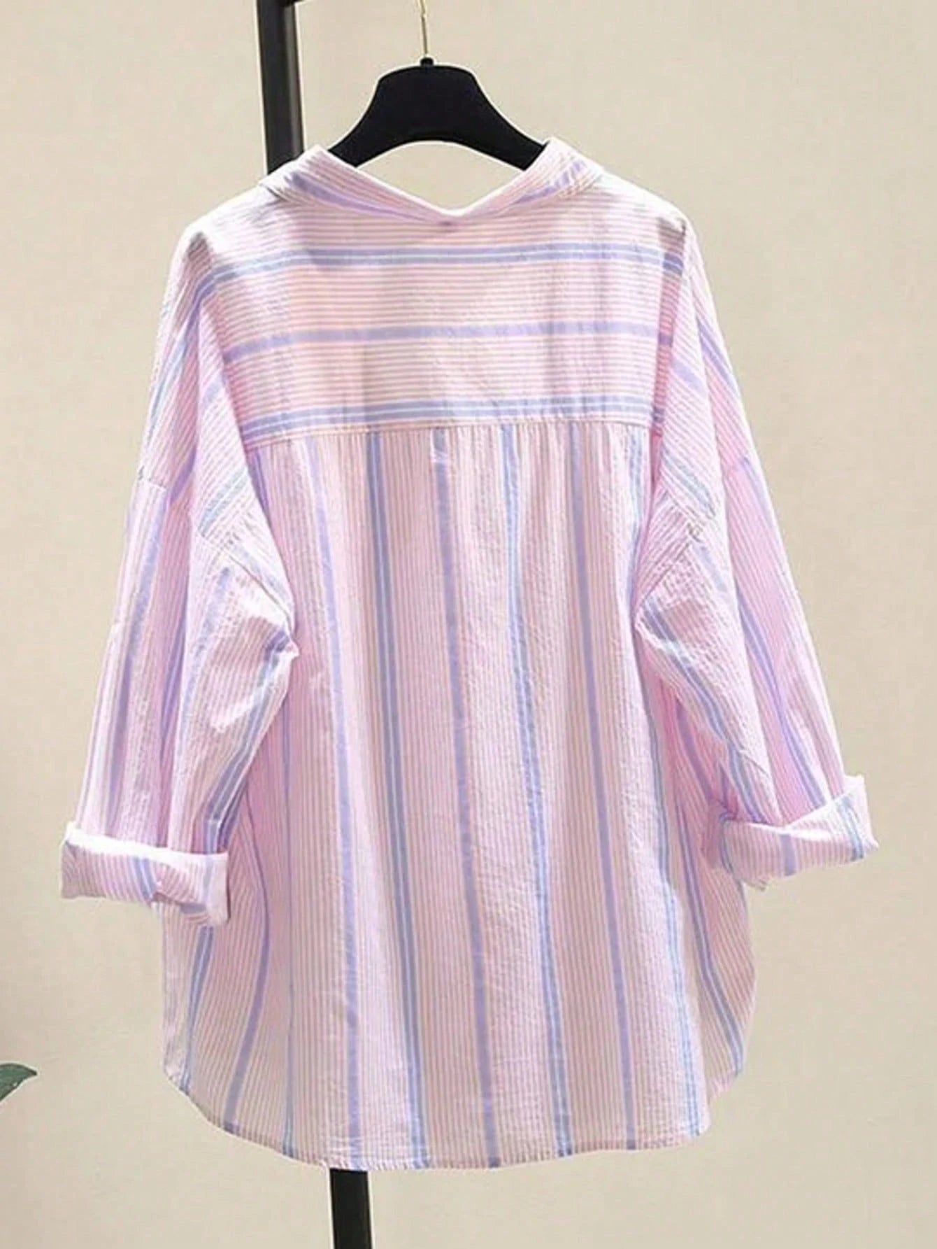 Women's Striped Casual Commuter Elegant Striped Button Shirt, Long Sleeve, Spring/Summer, Aesthetic