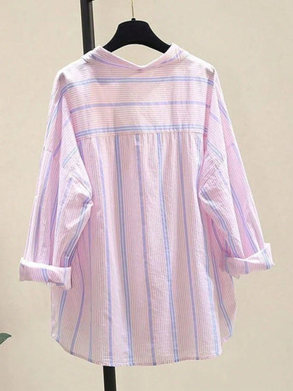 Women's Striped Casual Commuter Elegant Striped Button Shirt, Long Sleeve, Spring/Summer, Aesthetic