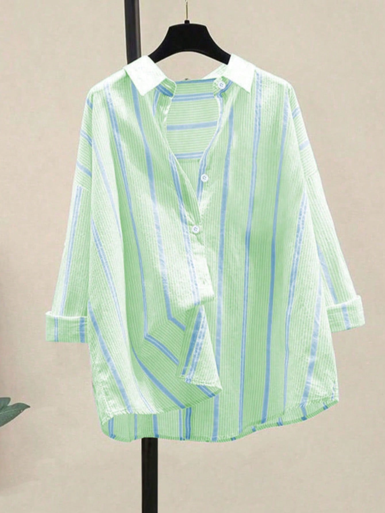 Women's Striped Casual Commuter Elegant Striped Button Shirt, Long Sleeve, Spring/Summer, Aesthetic