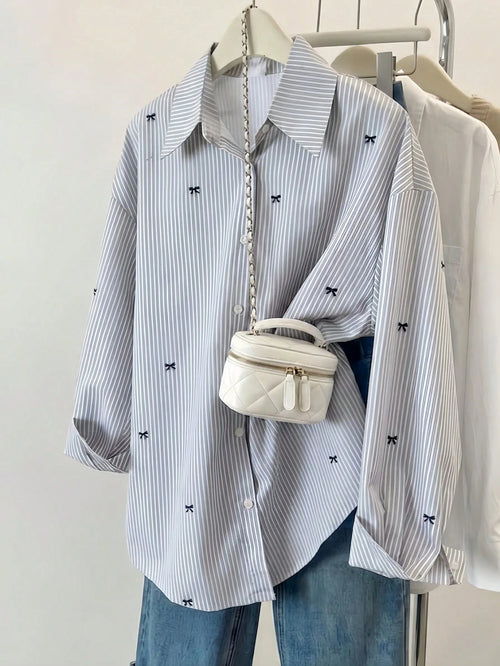 Women's Striped Color Block Shirt, Button Front, Casual Wear