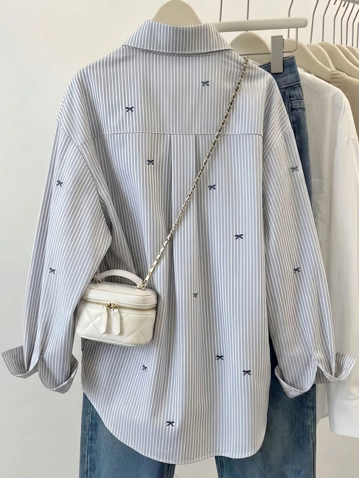 Women's Striped Color Block Shirt, Button Front, Casual Wear