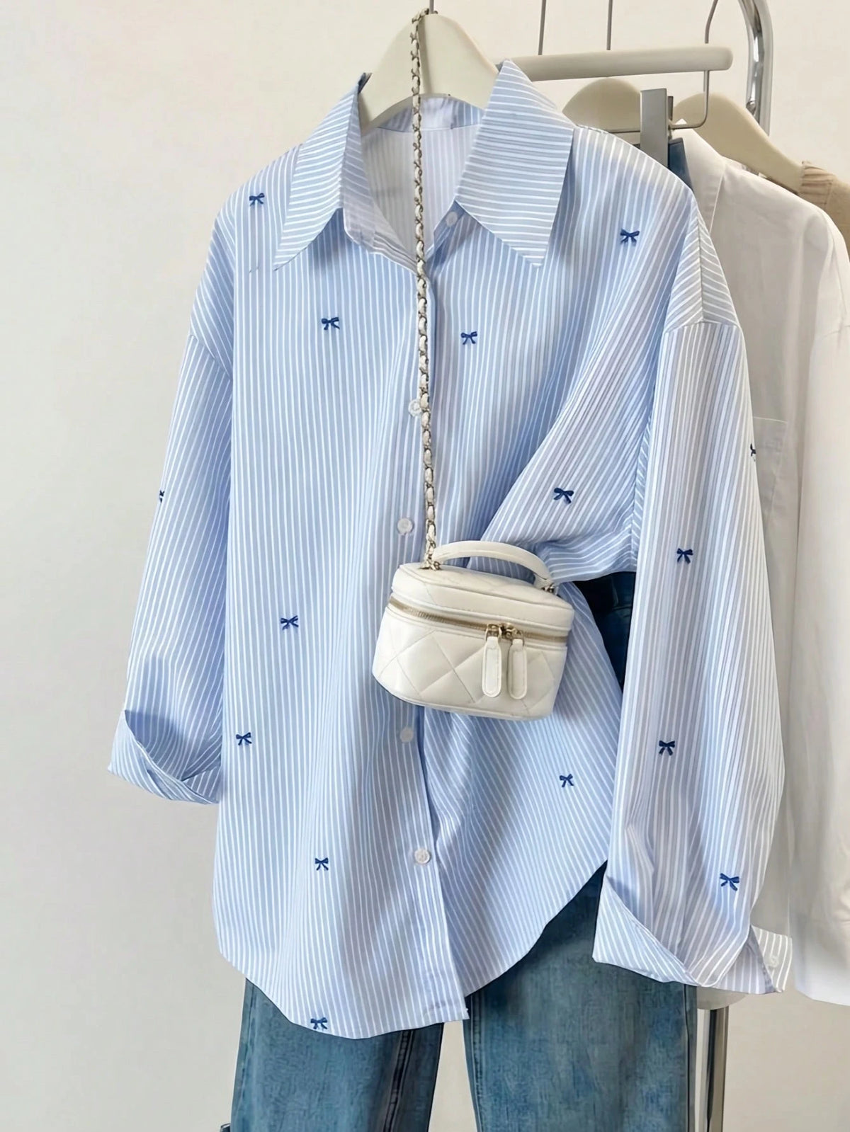 Women's Striped Color Block Shirt, Button Front, Casual Wear