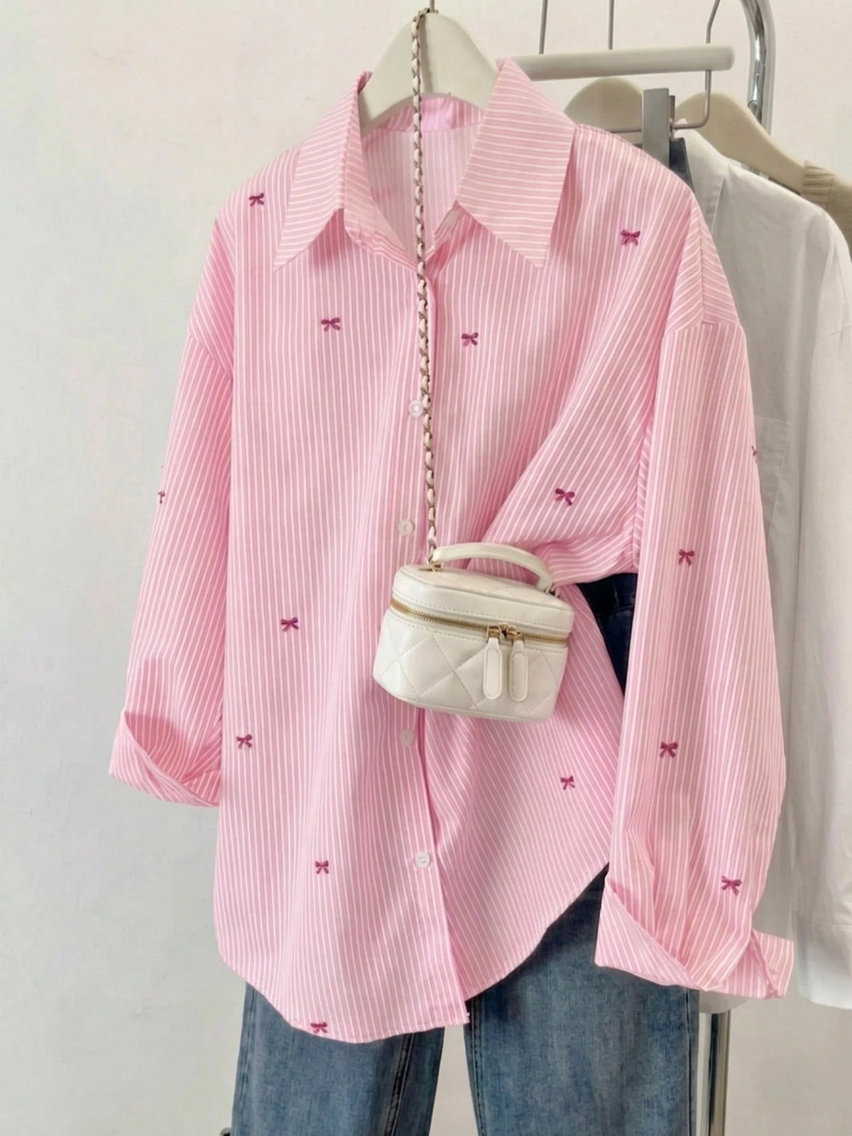 Women's Striped Color Block Shirt, Button Front, Casual Wear