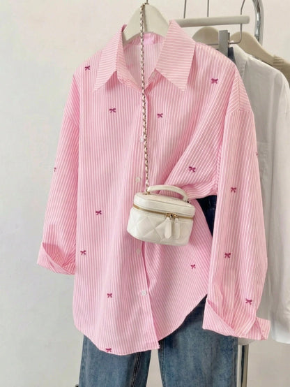 Women's Striped Color Block Shirt, Button Front, Casual Wear
