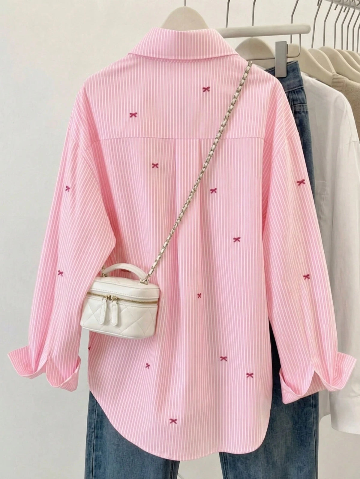 Women's Striped Color Block Shirt, Button Front, Casual Wear