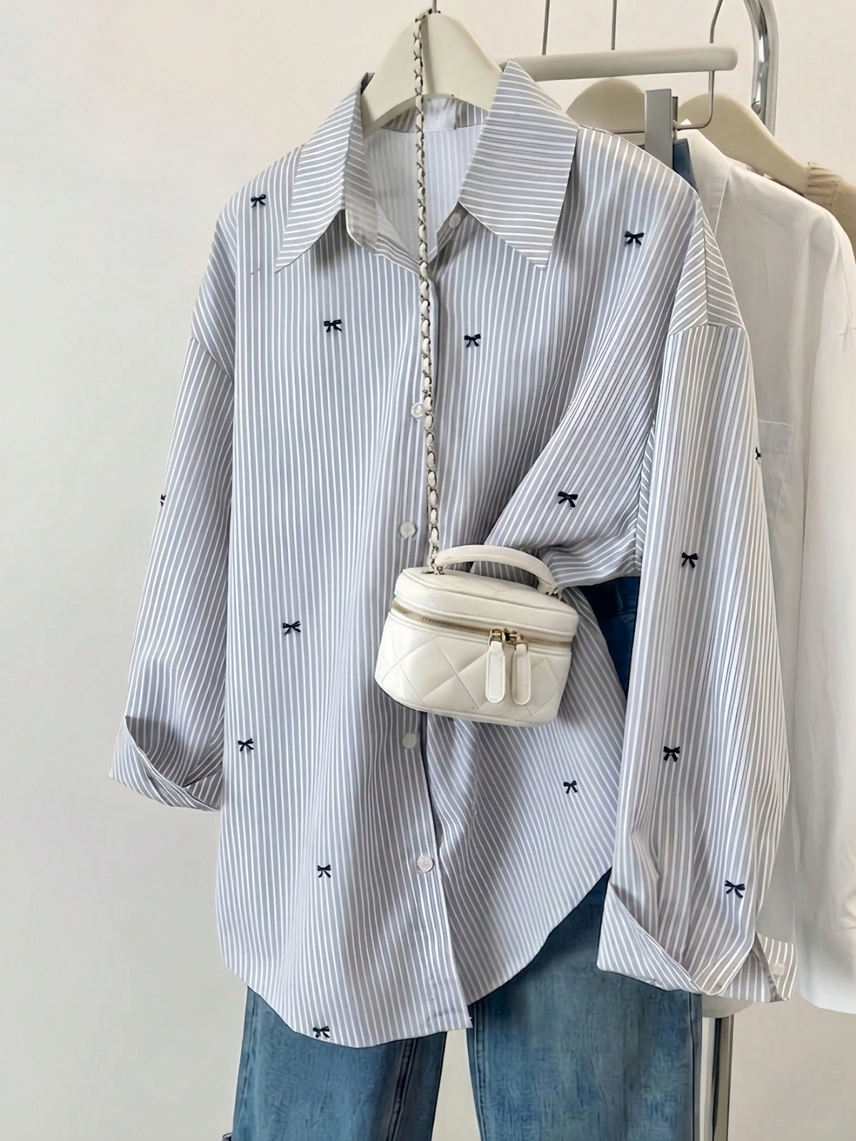 Women's Striped Color Block Shirt, Button Front, Casual Wear