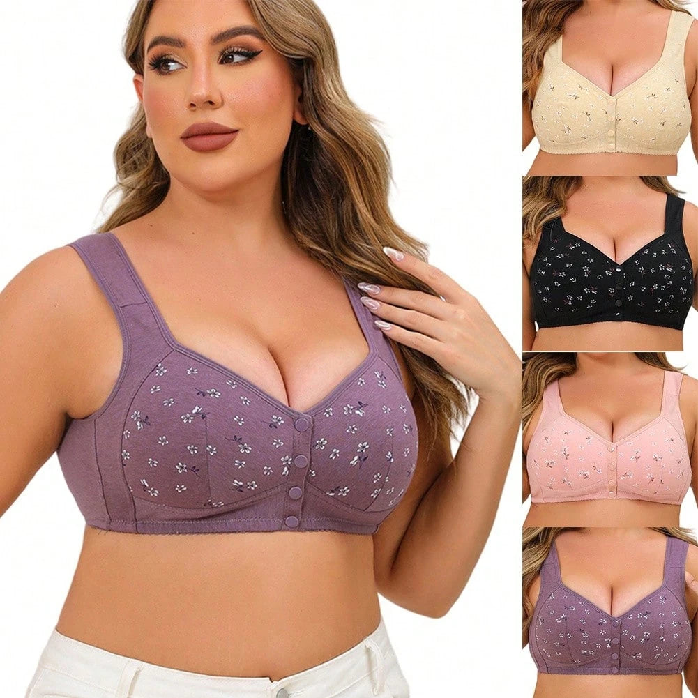 Women's Styling Cup Front Button Printed Underwire Wide Shoulder Strap Vest Style New Plus Size Bra