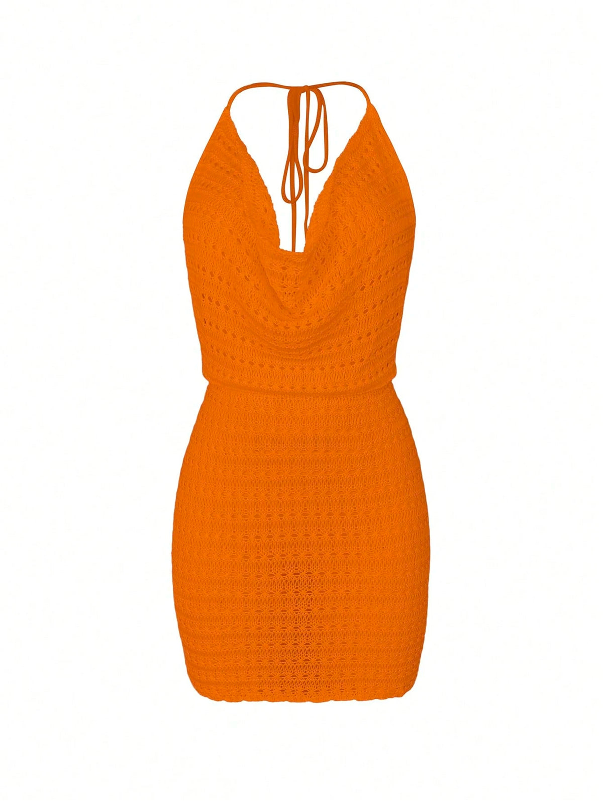 Women's Summer Beach Solid Color Sexy Hollow See-Through Knit Beach Backless Halter Short Cover-Up Dress Vacation