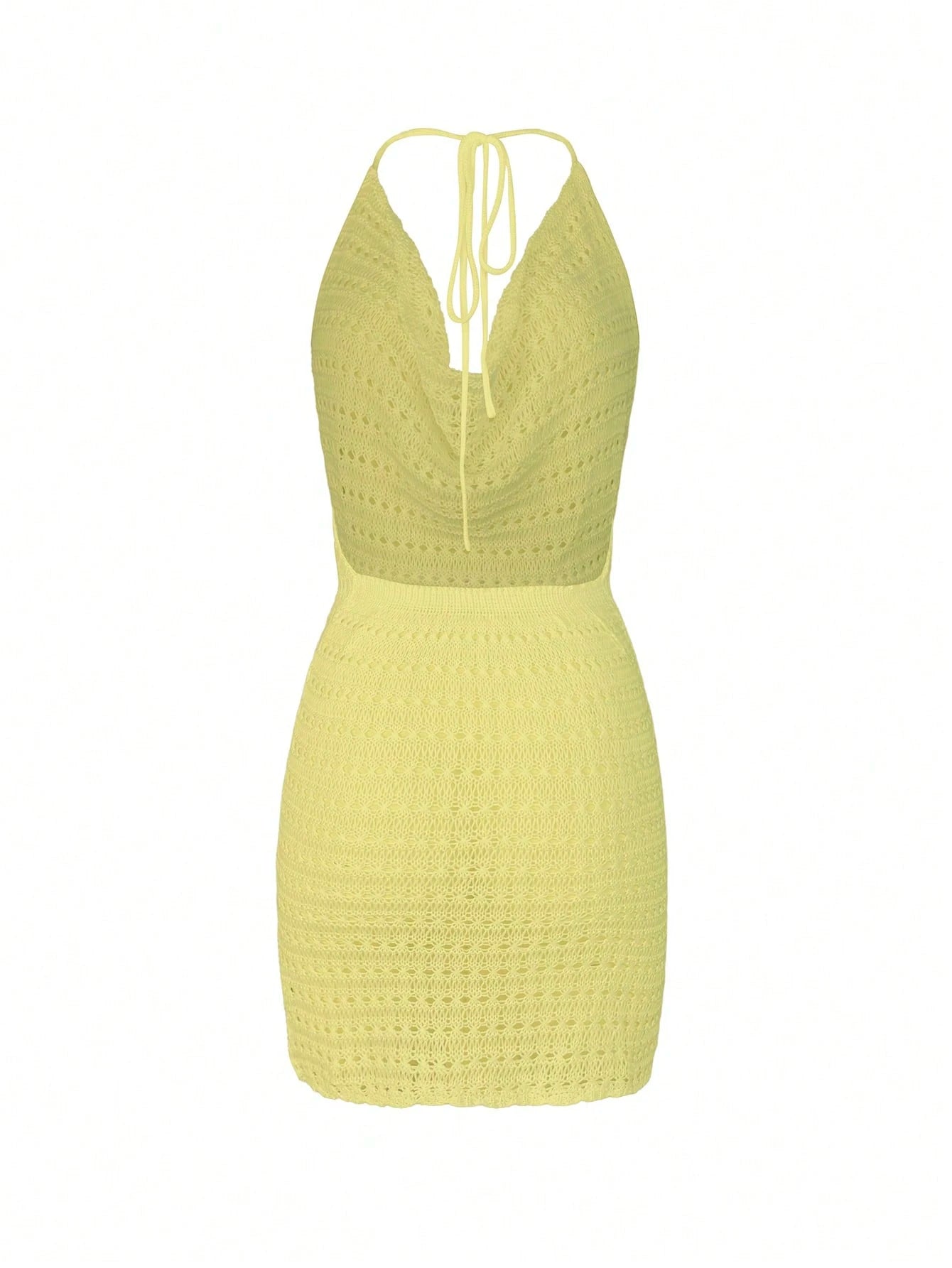 Women's Summer Beach Solid Color Sexy Hollow See-Through Knit Beach Backless Halter Short Cover-Up Dress Vacation, Crochet