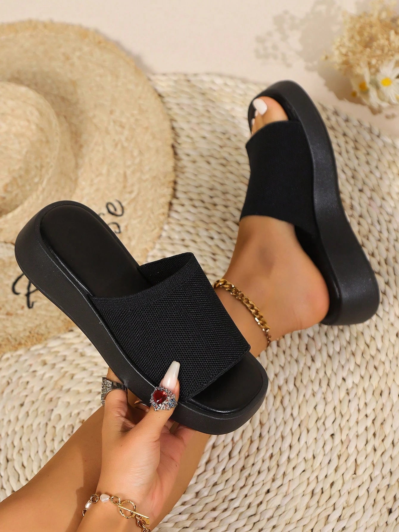 Women's Summer Fashion Wedge Platform Sandals, Casual Slip-On Beach Slides For Vacation, Travel And Daily Wear