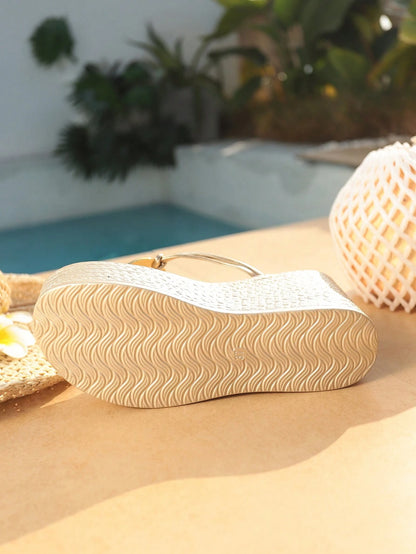 Women's Summer Gold Metal Buckle Wedge Flip Flops, 8.5cm Thick Sole Height-Increasing Beach Casual Sandals