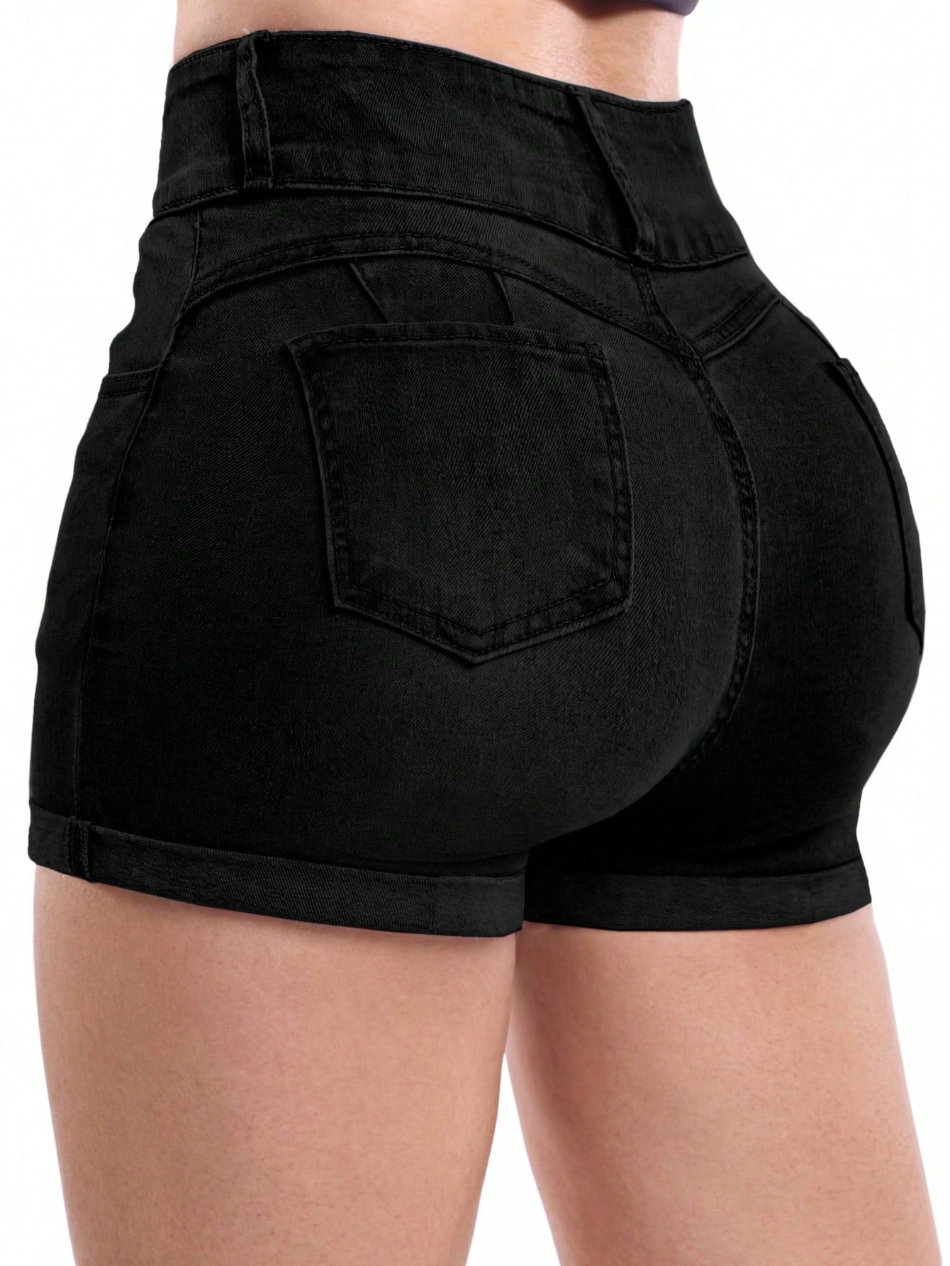 Women's Summer High-Waisted Denim Shorts- High Elasticity, Slim Fit. Ideal Choice For Festive Occasions- Fashionable Multipurpose. Suitable For Dates, Commuting To Work, And Stylish Casual Looks- Y